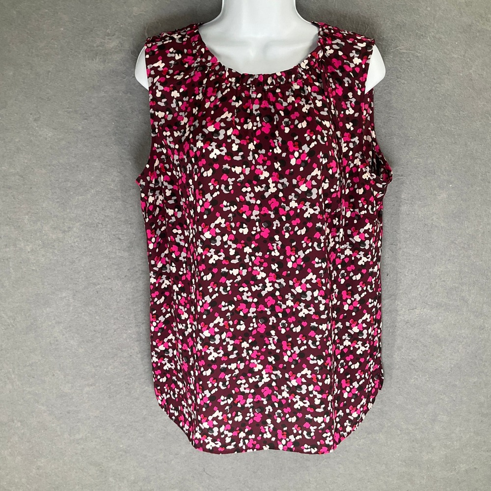 Talbots Womens Sz XL Sleeveless Shell Top Burgundy Pink Floral Print Round Neck